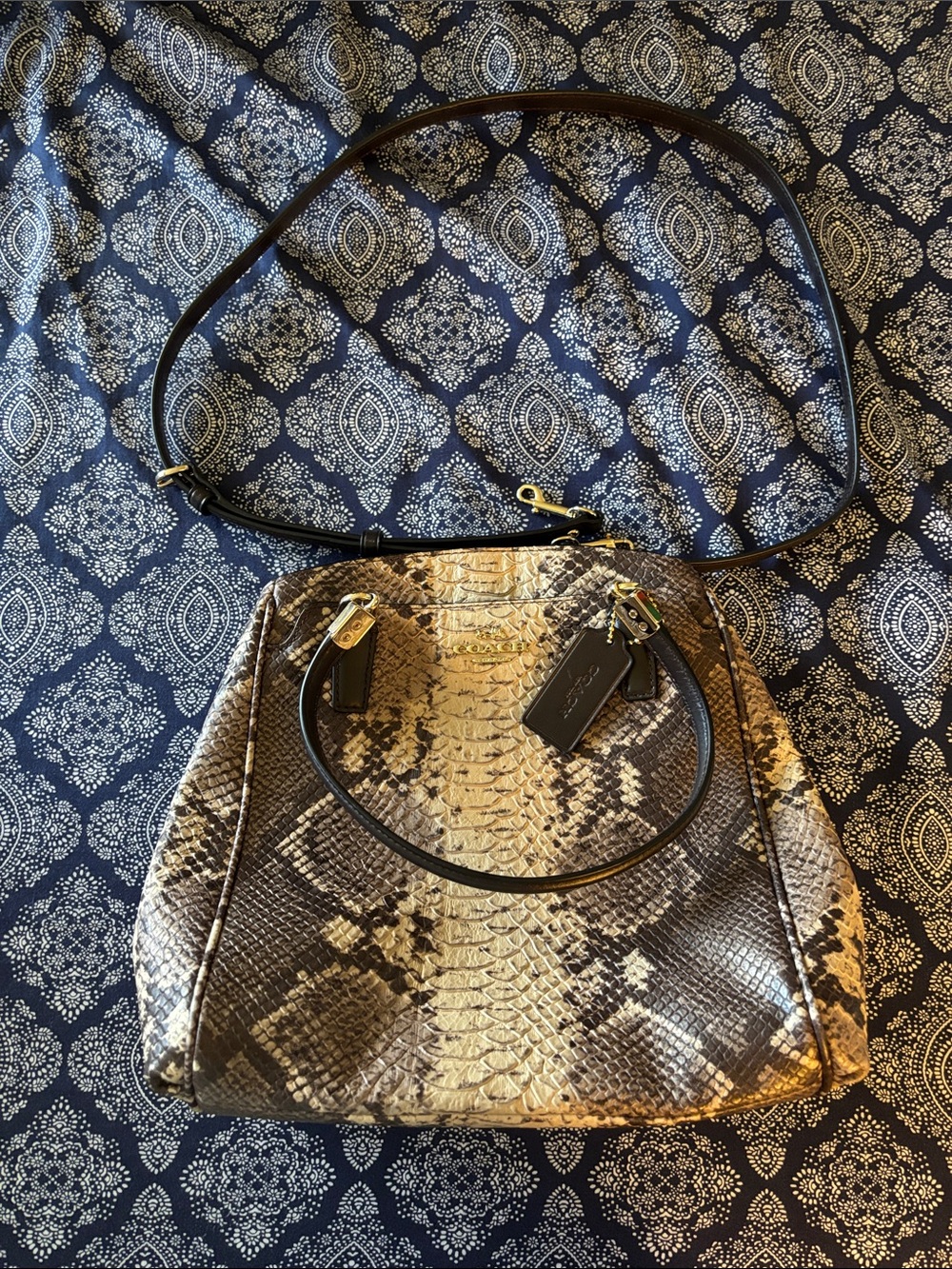 Coach Python-Print Shoulder Bag in Brown and Cream